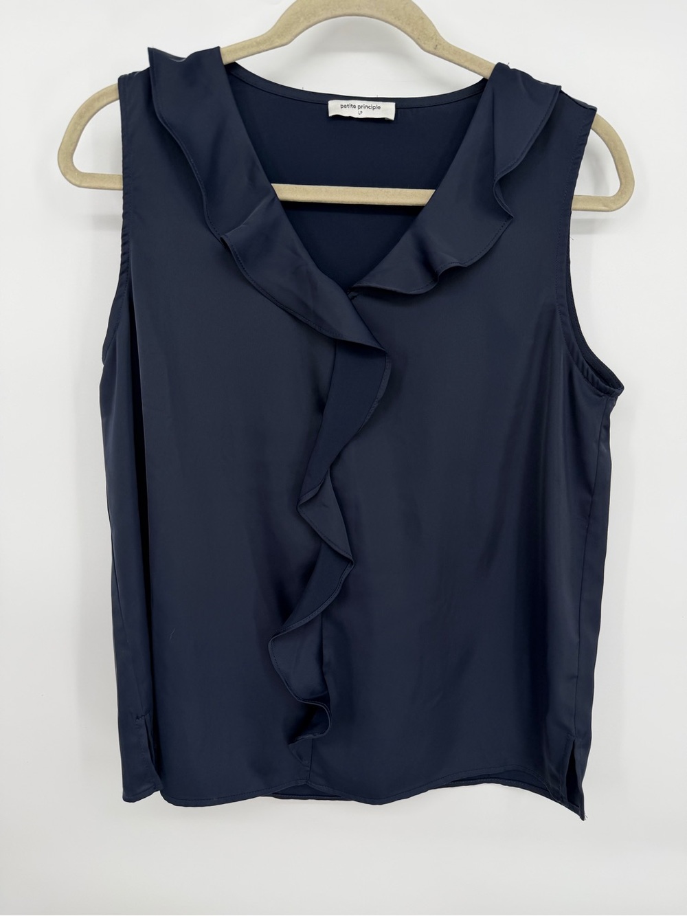 Petite Principle Navy Ruffle Sleeveless Top